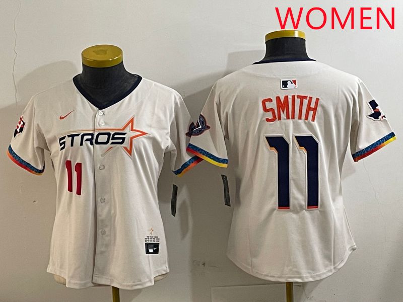 Women Houston Astros #11 Smith Cream Fourth generation Joint Name Nike 2025 MLB Jersey style 3